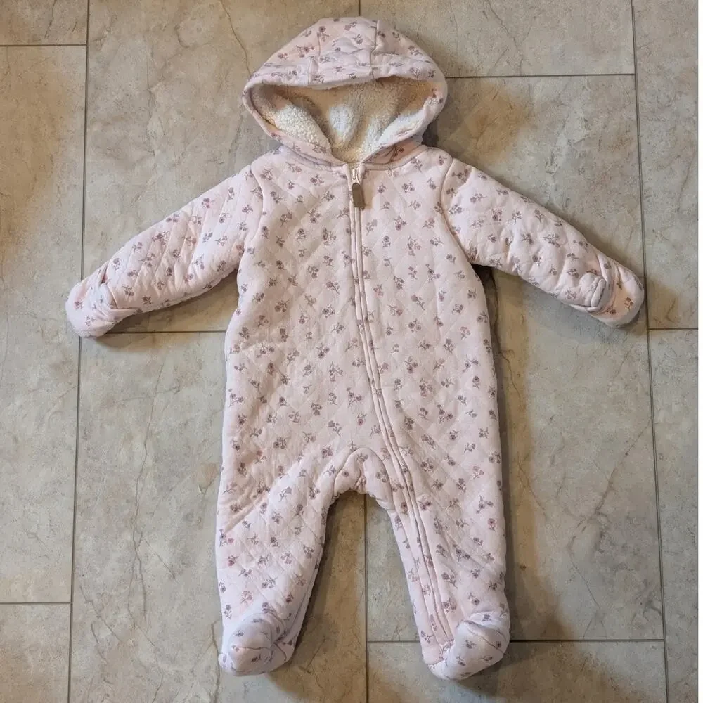 Carters Baby Girl Floral Sherpa-Lined Long-Sleeve Hooded Jumpsuit Pink 6 Months